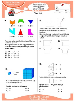 ilkokul 1. Sınıf Bilsem Zeka Testi 